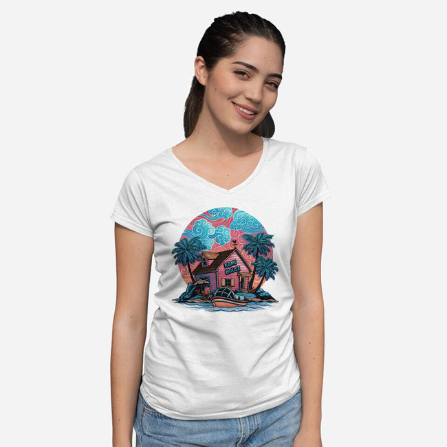 Island Life-Womens-V-Neck-Tee-glitchygorilla