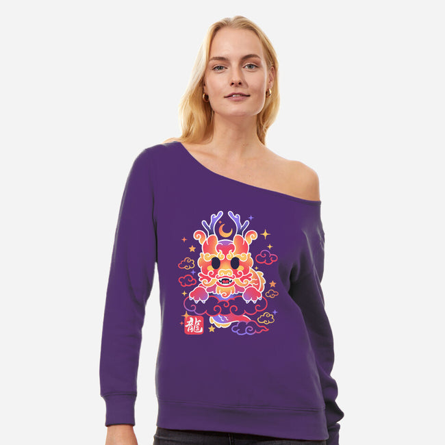 Kawaii Chinese Dragon-Womens-Off Shoulder-Sweatshirt-NemiMakeit