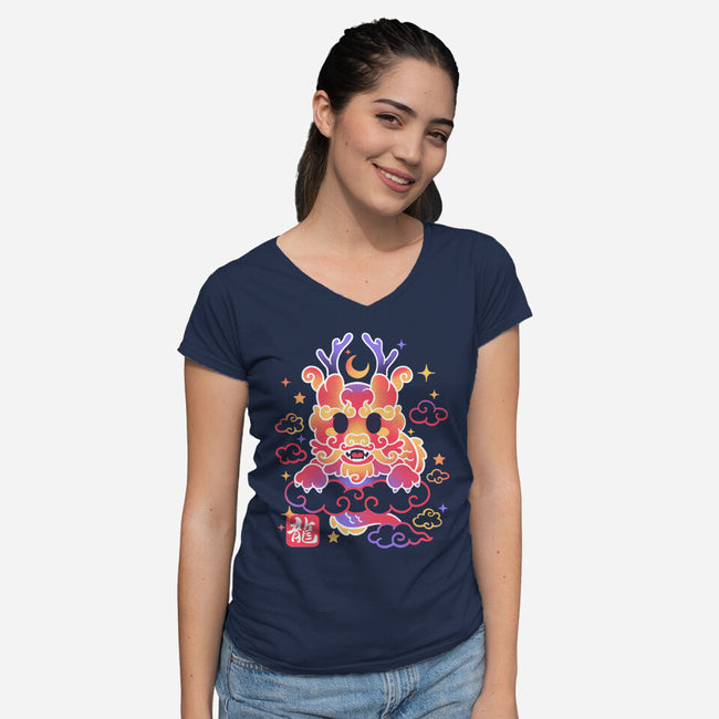 Kawaii Chinese Dragon-Womens-V-Neck-Tee-NemiMakeit