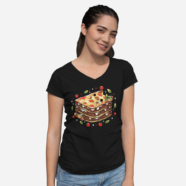 Lasagna Kitten-Womens-V-Neck-Tee-Vallina84