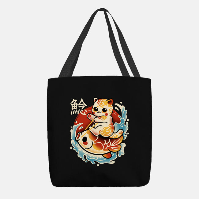 Neko Koi Fish Red Sun-None-Basic Tote-Bag-NemiMakeit