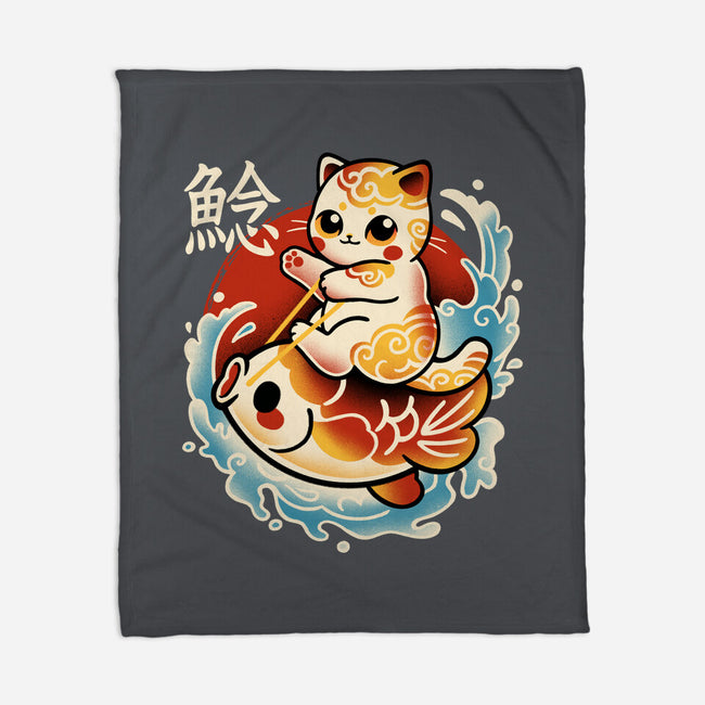 Neko Koi Fish Red Sun-None-Fleece-Blanket-NemiMakeit