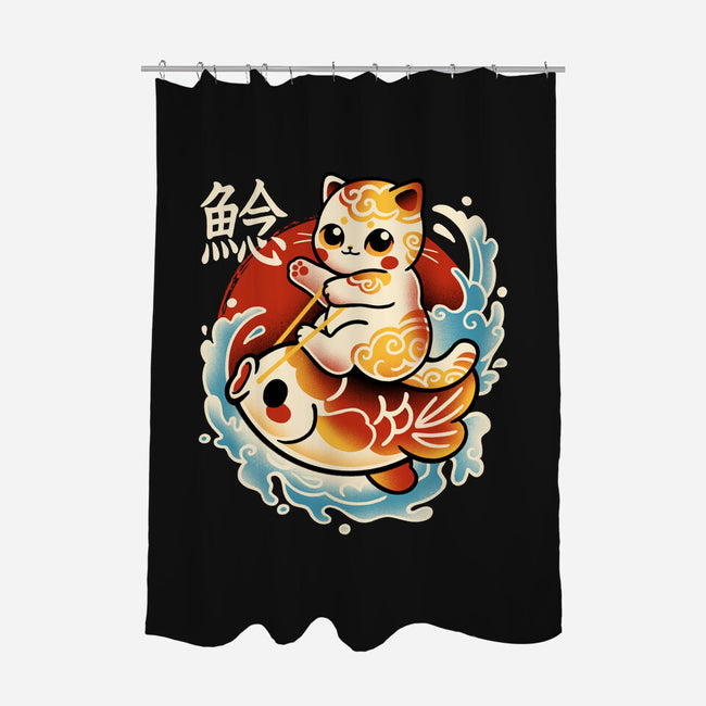 Neko Koi Fish Red Sun-None-Polyester-Shower Curtain-NemiMakeit