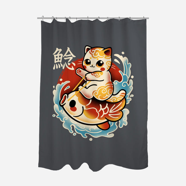 Neko Koi Fish Red Sun-None-Polyester-Shower Curtain-NemiMakeit