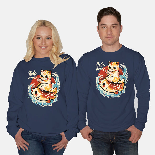 Neko Koi Fish Red Sun-Unisex-Crew Neck-Sweatshirt-NemiMakeit