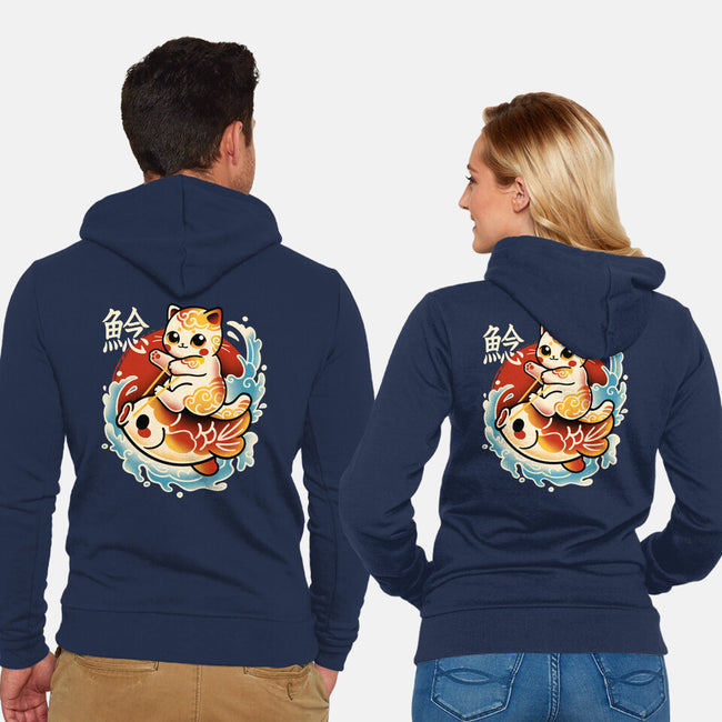 Neko Koi Fish Red Sun-Unisex-Zip-Up-Sweatshirt-NemiMakeit