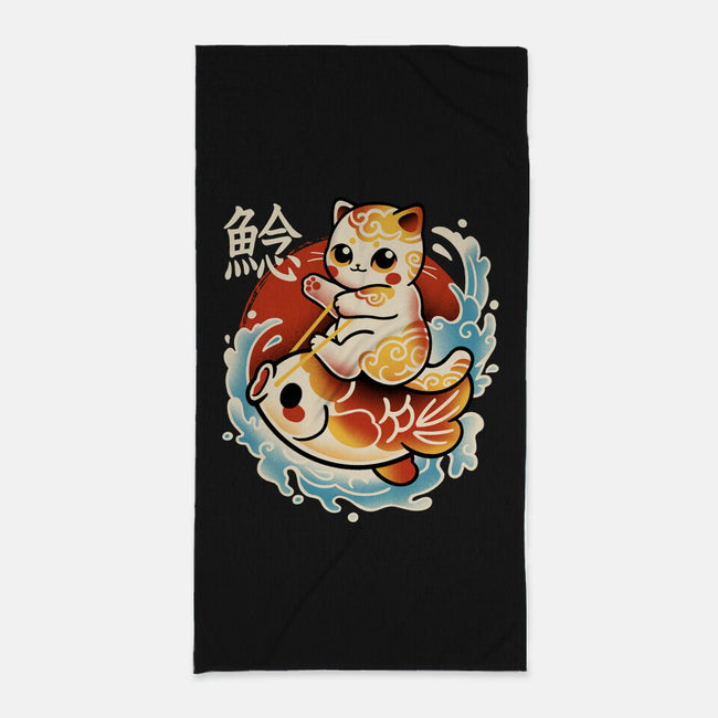 Neko Koi Fish Red Sun-None-Beach-Towel-NemiMakeit