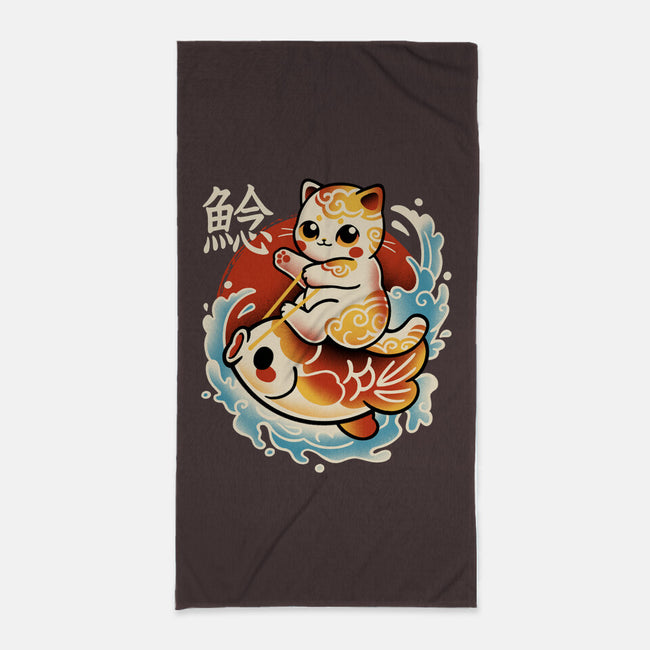 Neko Koi Fish Red Sun-None-Beach-Towel-NemiMakeit