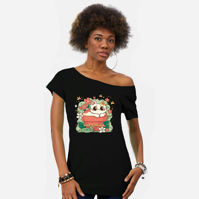 Keep Growing Cat-Womens-Off Shoulder-Tee-Ca Mask