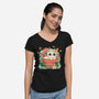 Keep Growing Cat-Womens-V-Neck-Tee-Ca Mask