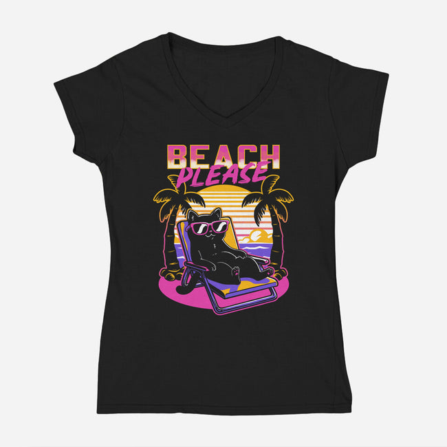 Vaporwave Summer Cat-Womens-V-Neck-Tee-Studio Mootant