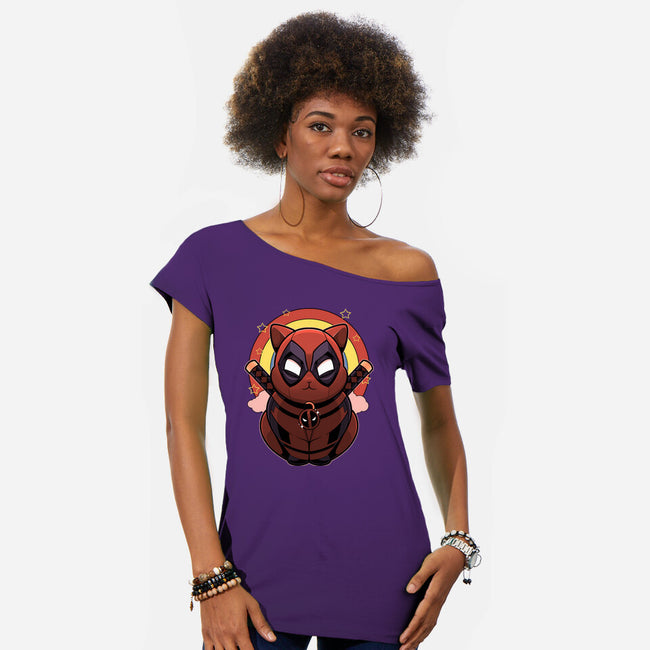 Red Cat Mutant-Womens-Off Shoulder-Tee-Astrobot Invention
