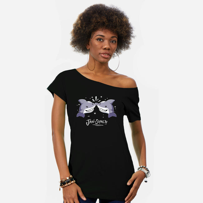 Shark Jaw-some-Womens-Off Shoulder-Tee-FunNkey