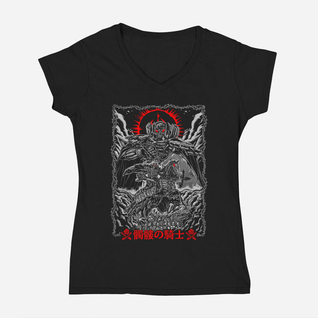 The Quest Of Skull Knight-Womens-V-Neck-Tee-Knegosfield