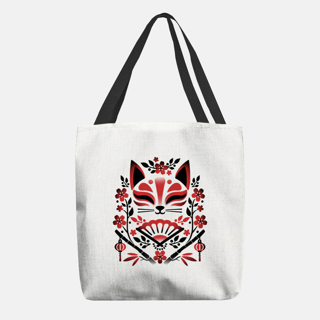 Kitsune Floral Symmetry-None-Basic Tote-Bag-NemiMakeit