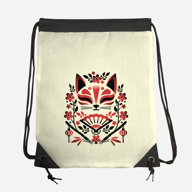 Kitsune Floral Symmetry-None-Drawstring-Bag-NemiMakeit
