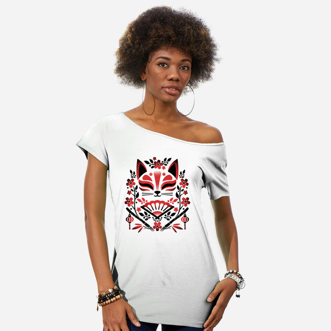 Kitsune Floral Symmetry-Womens-Off Shoulder-Tee-NemiMakeit