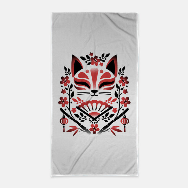 Kitsune Floral Symmetry-None-Beach-Towel-NemiMakeit