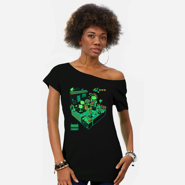 Farmer Vs Zombies-Womens-Off Shoulder-Tee-Heyra Vieira