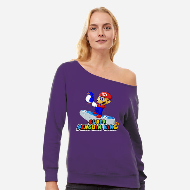 Super Penguin King 64-Womens-Off Shoulder-Sweatshirt-rocketman_art