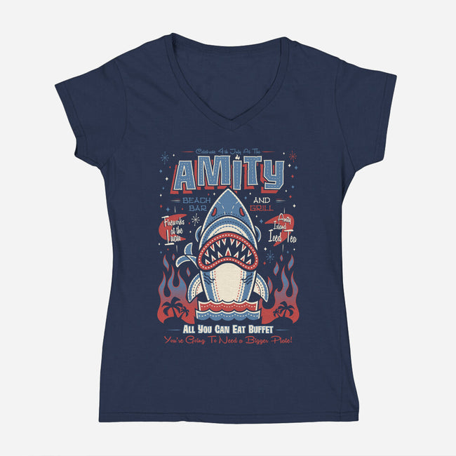 Amity Beach Bar-Womens-V-Neck-Tee-Nemons