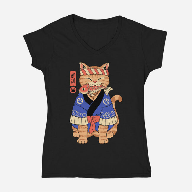 The Sushi Meowster-Womens-V-Neck-Tee-vp021