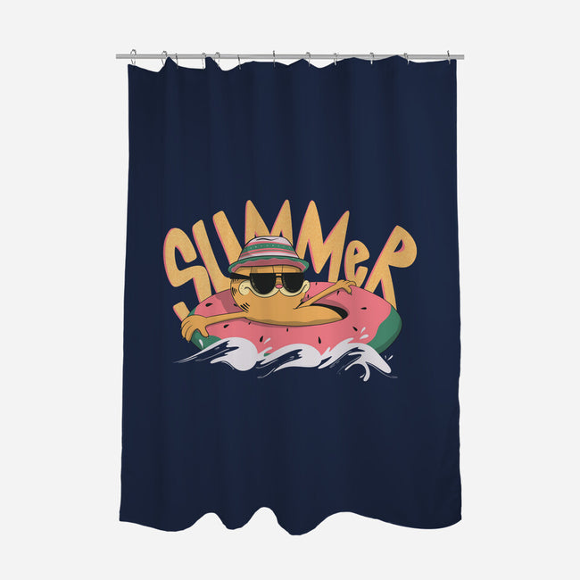 Summer Cat-None-Polyester-Shower Curtain-OnlyColorsDesigns