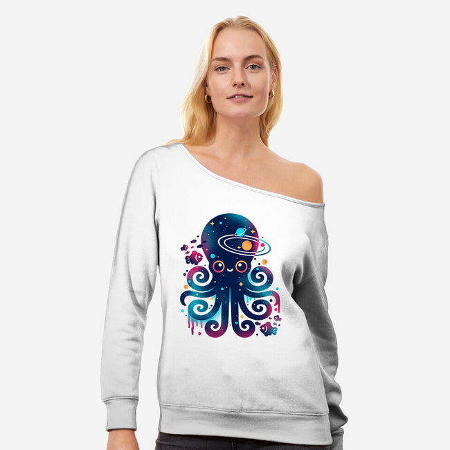 Space Octopus Galaxy-Womens-Off Shoulder-Sweatshirt-NemiMakeit