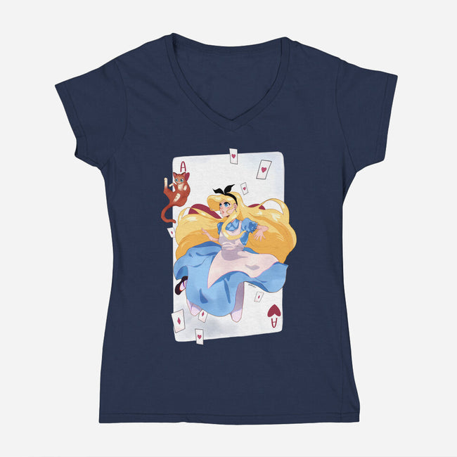 Wonderland Card-Womens-V-Neck-Tee-Rayuzu