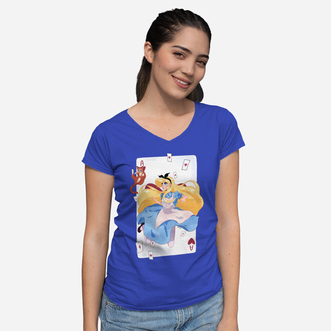 Wonderland Card-Womens-V-Neck-Tee-Rayuzu