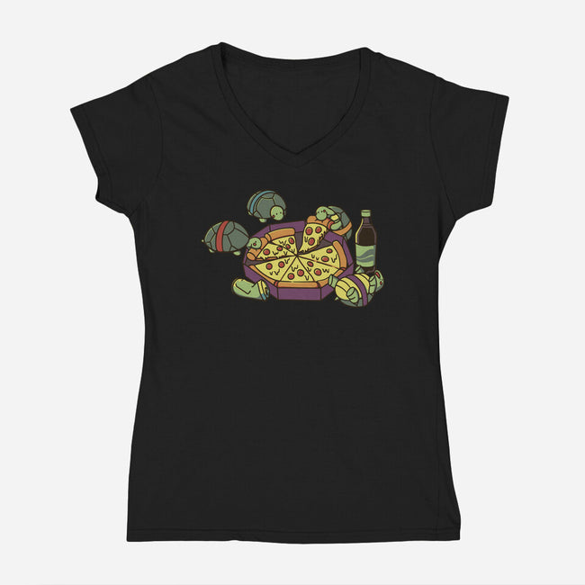 Teenage Turtle Pizza Lover-Womens-V-Neck-Tee-tobefonseca