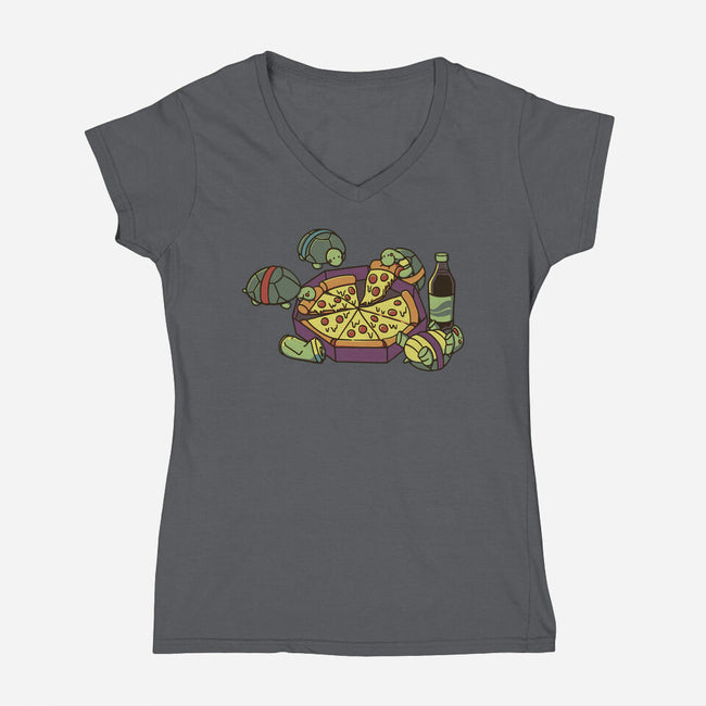 Teenage Turtle Pizza Lover-Womens-V-Neck-Tee-tobefonseca