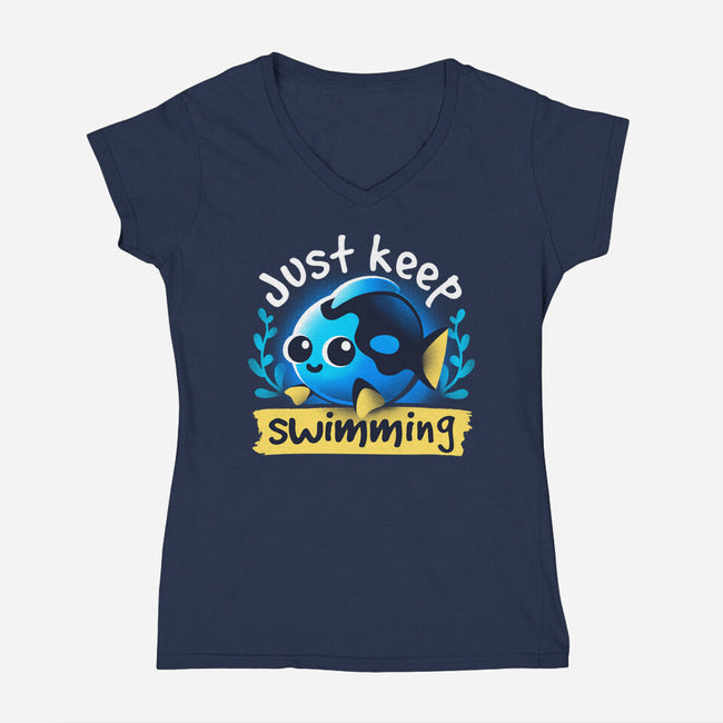 Cute Just Keep Swimming-Womens-V-Neck-Tee-NemiMakeit