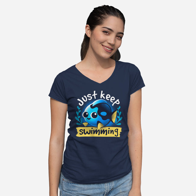 Cute Just Keep Swimming-Womens-V-Neck-Tee-NemiMakeit