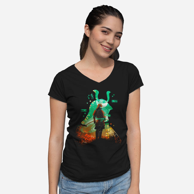 Negative Aki Samurai-Womens-V-Neck-Tee-Donnie