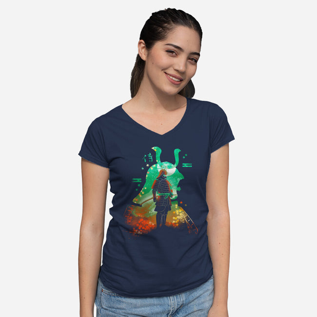 Negative Aki Samurai-Womens-V-Neck-Tee-Donnie