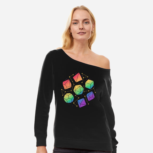 Rainbow Galaxy DND Dice-Womens-Off Shoulder-Sweatshirt-xMorfina