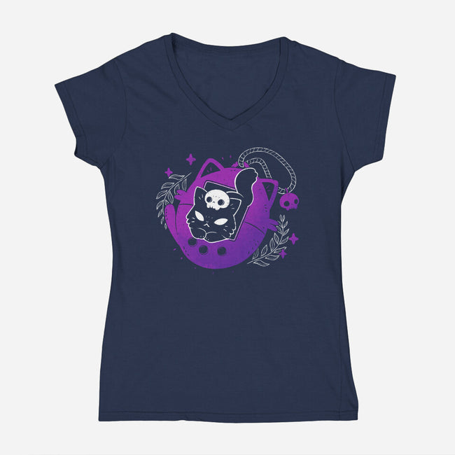 Black Cat Tamagotchi-Womens-V-Neck-Tee-xMorfina