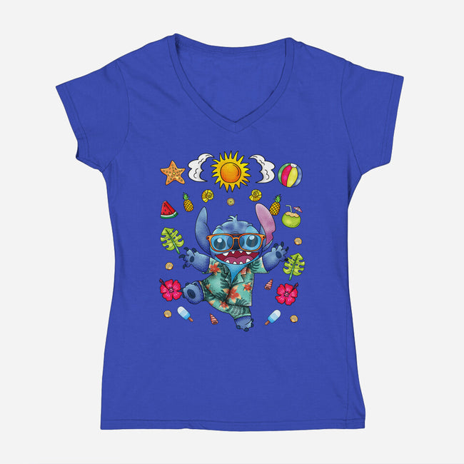 Ohana Stitch Summer-Womens-V-Neck-Tee-JamesQJO