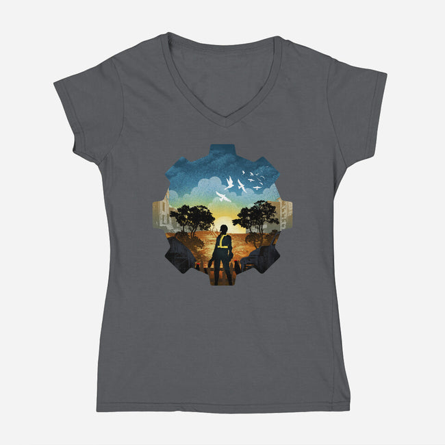 Fallout Landscape-Womens-V-Neck-Tee-dandingeroz