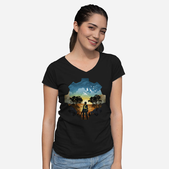 Fallout Landscape-Womens-V-Neck-Tee-dandingeroz