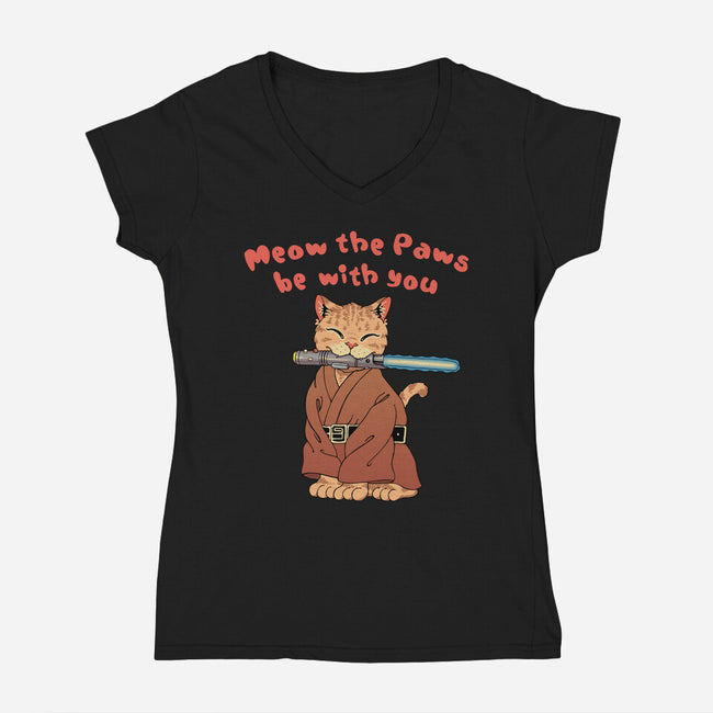 Meow The Paws Be With You-Womens-V-Neck-Tee-vp021