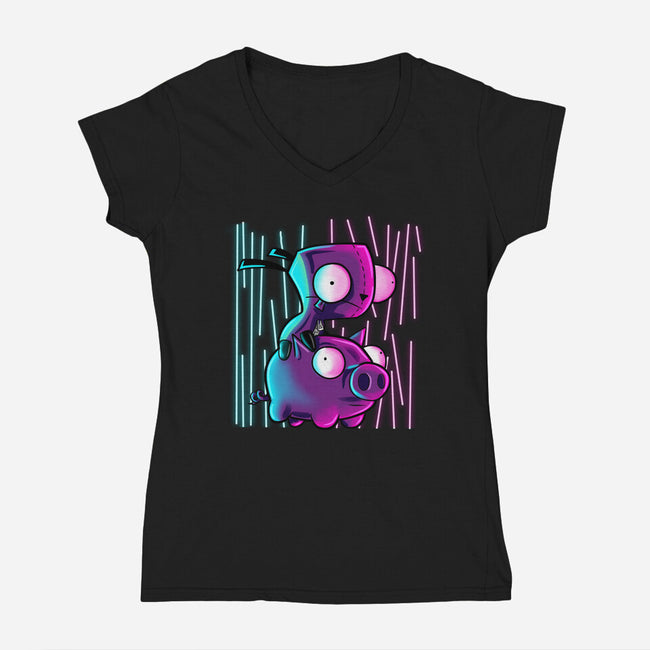 Hog Neon Rider-Womens-V-Neck-Tee-nickzzarto