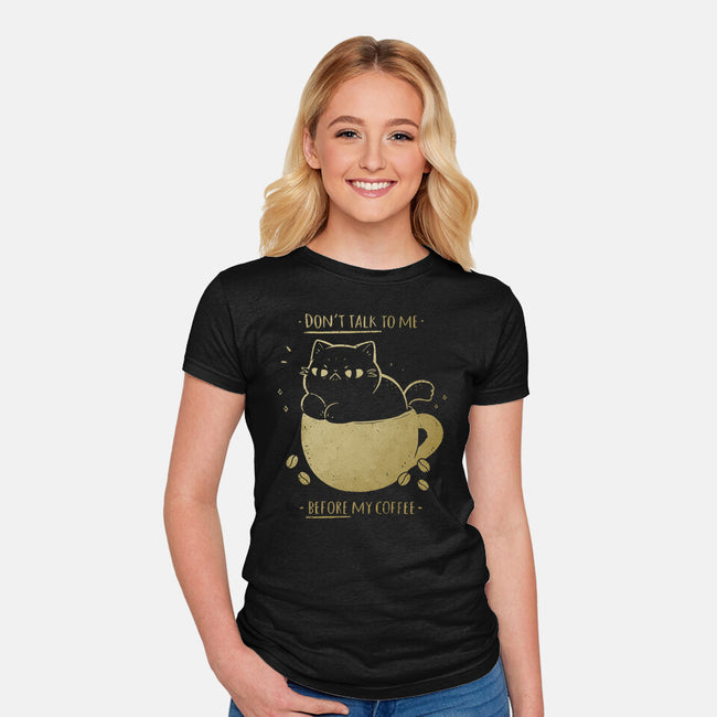 Angry Cat Before Coffee-Womens-Fitted-Tee-xMorfina