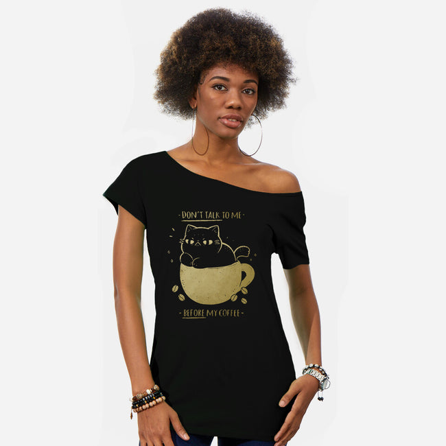 Angry Cat Before Coffee-Womens-Off Shoulder-Tee-xMorfina