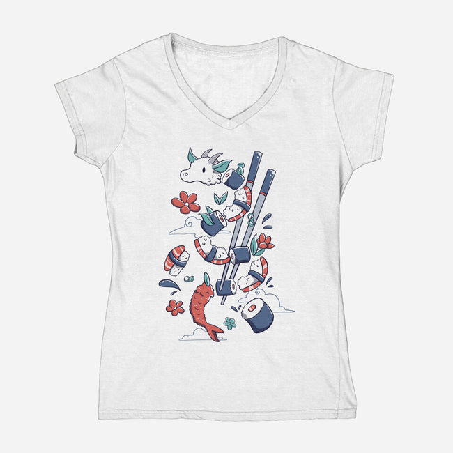 Dragonmaki Funny Sushi-Womens-V-Neck-Tee-tobefonseca