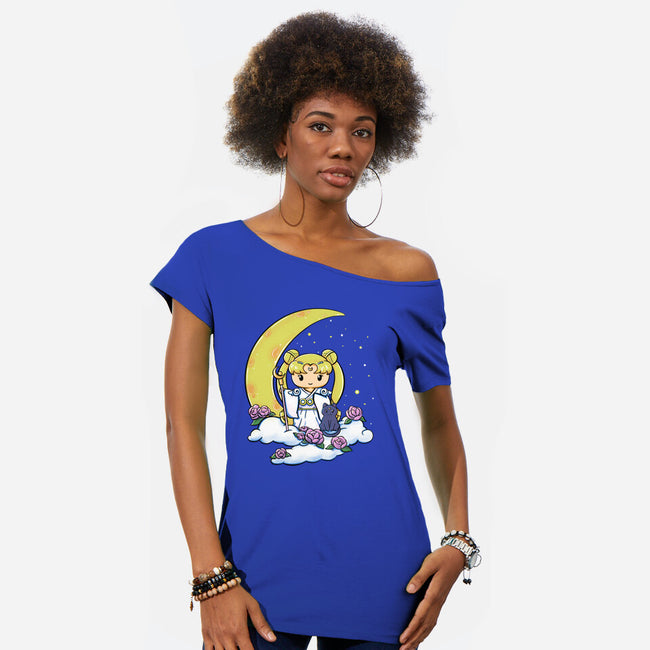 Kokeshi Moon Princess-Womens-Off Shoulder-Tee-ellr