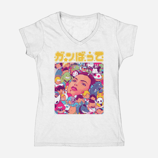 Ganbatte Machine-Womens-V-Neck-Tee-Bruno Mota