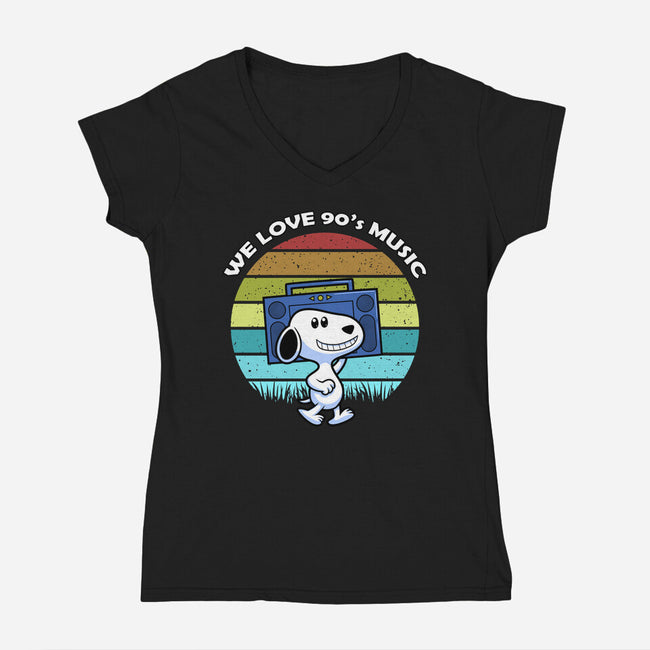 We Love 90s Music-Womens-V-Neck-Tee-Astrobot Invention