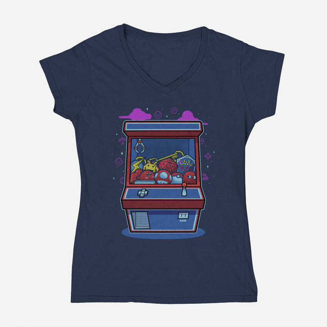 Retro Games Claw Machine-Womens-V-Neck-Tee-Astrobot Invention